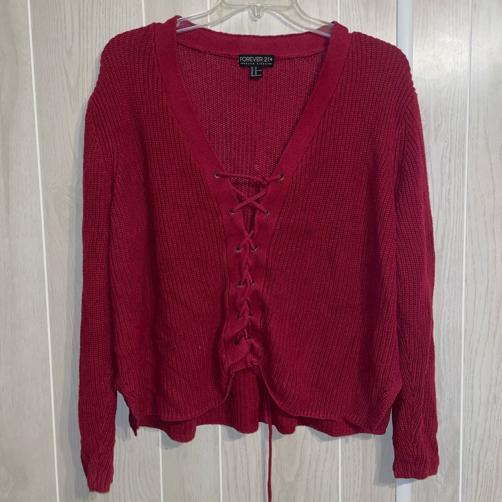 Forever 21 Burgundy Lace Up Cardigan ❤️ 3X